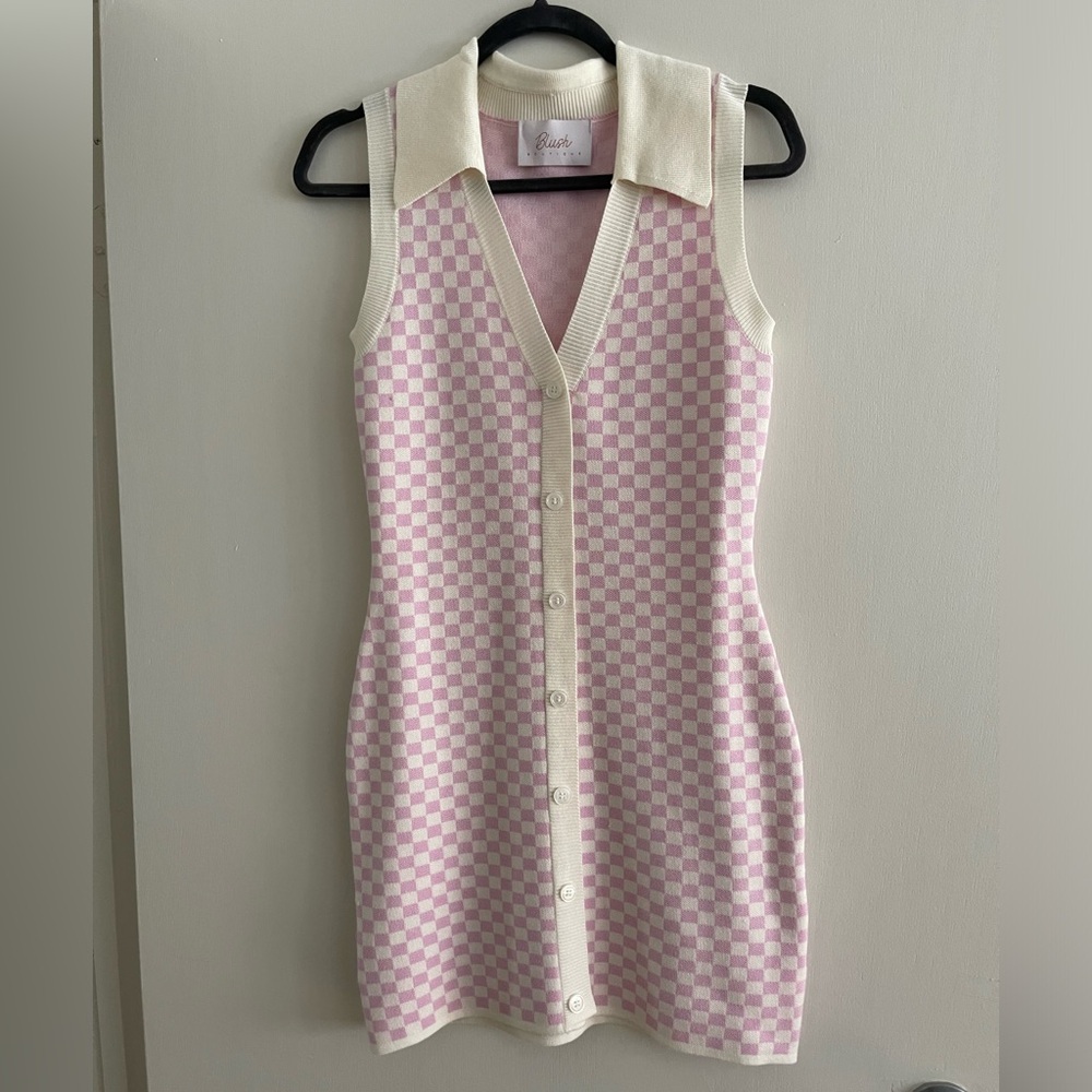 Blush Pink and Cream Checkered Mini Dress